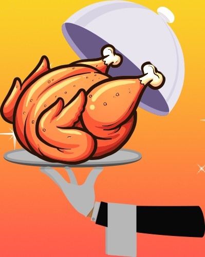 Lift the bells to find the roasted chickens hiding underneath. Beware of the bones hidden under some of them.